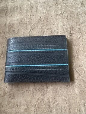 Slim Black Eco Friendly Leather Card Wallet with Blue Stripe Accent